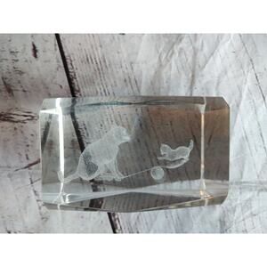 Collectible Kitty Cat 3D Laser Etched Crystal Glass Paper Weight Mama Kitten